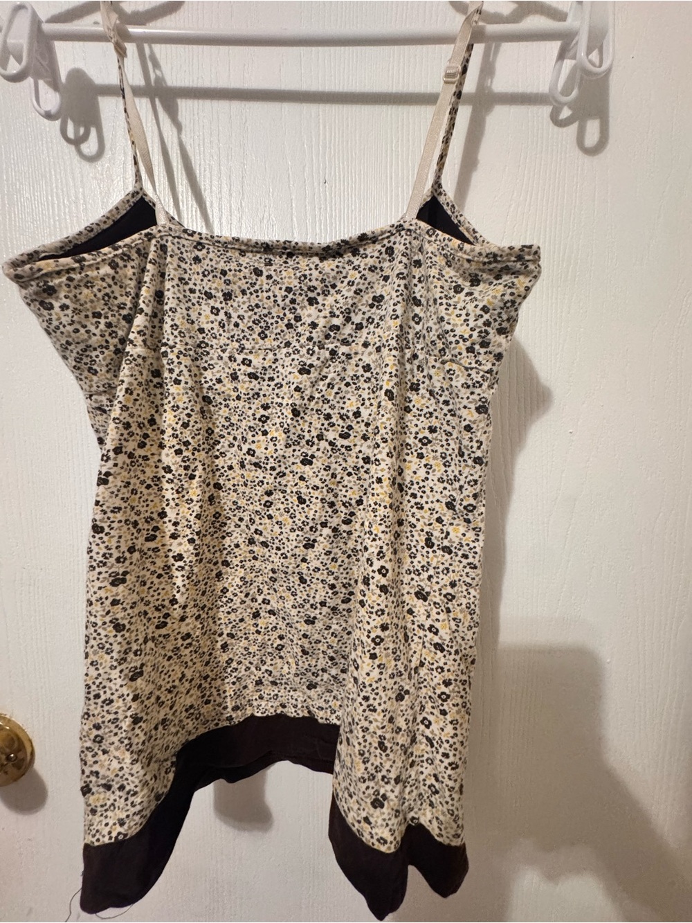 Y2K lei Cream Floral Spaghetti Strap Camisole with Brown Trim - padded top - Picture 2 of 4